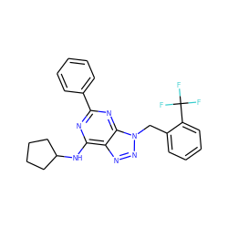 FC(F)(F)c1ccccc1Cn1nnc2c(NC3CCCC3)nc(-c3ccccc3)nc21 ZINC000028644216