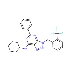 FC(F)(F)c1ccccc1Cn1nnc2c(NC3CCCCC3)nc(-c3ccccc3)nc21 ZINC000028644415