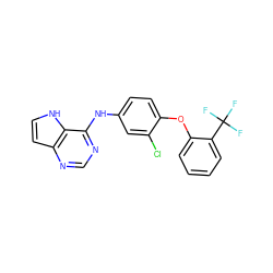 FC(F)(F)c1ccccc1Oc1ccc(Nc2ncnc3cc[nH]c23)cc1Cl ZINC000073388580