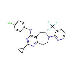 FC(F)(F)c1cccnc1N1CCc2nc(C3CC3)nc(Nc3ccc(Cl)cc3)c2CC1 ZINC000146248039