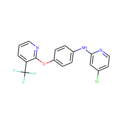 FC(F)(F)c1cccnc1Oc1ccc(Nc2cc(Cl)ccn2)cc1 ZINC000139278241