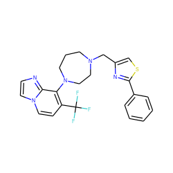 FC(F)(F)c1ccn2ccnc2c1N1CCCN(Cc2csc(-c3ccccc3)n2)CC1 ZINC001772621939