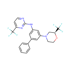 FC(F)(F)c1ccnc(Nc2cc(-c3ccccc3)cc(N3CCO[C@H](C(F)(F)F)C3)c2)n1 ZINC001772606220