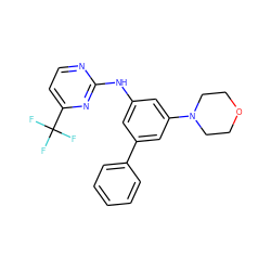 FC(F)(F)c1ccnc(Nc2cc(-c3ccccc3)cc(N3CCOCC3)c2)n1 ZINC000145245997