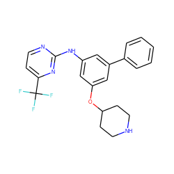 FC(F)(F)c1ccnc(Nc2cc(OC3CCNCC3)cc(-c3ccccc3)c2)n1 ZINC001772573136