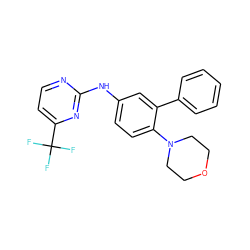 FC(F)(F)c1ccnc(Nc2ccc(N3CCOCC3)c(-c3ccccc3)c2)n1 ZINC001772613913