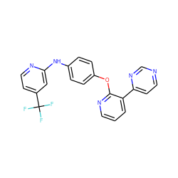 FC(F)(F)c1ccnc(Nc2ccc(Oc3ncccc3-c3ccncn3)cc2)c1 ZINC000139330933