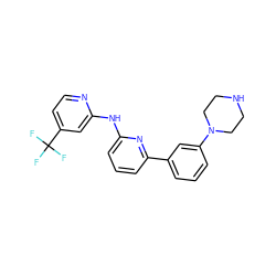 FC(F)(F)c1ccnc(Nc2cccc(-c3cccc(N4CCNCC4)c3)n2)c1 ZINC000084706169