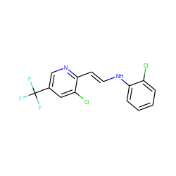 FC(F)(F)c1cnc(/C=C/Nc2ccccc2Cl)c(Cl)c1 ZINC000100324231