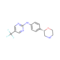 FC(F)(F)c1cnc(Nc2ccc([C@H]3CNCCO3)cc2)nc1 ZINC000150000265