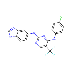 FC(F)(F)c1cnc(Nc2ccc3[nH]cnc3c2)nc1Nc1ccc(Cl)cc1 ZINC000028523725