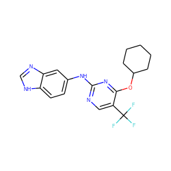 FC(F)(F)c1cnc(Nc2ccc3[nH]cnc3c2)nc1OC1CCCCC1 ZINC000028523983