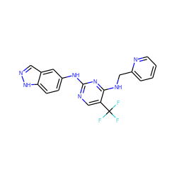 FC(F)(F)c1cnc(Nc2ccc3[nH]ncc3c2)nc1NCc1ccccn1 ZINC000040896825