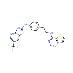 FC(F)(F)c1cnc2[nH]c(Nc3ccc(CCNc4ncnc5ccsc45)cc3)nc2c1 ZINC000049089395