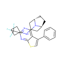 FC(F)(F)c1nc(N2[C@H]3CC[C@H]2CC(NC2CCC2)C3)c2c(-c3ccccc3)csc2n1 ZINC000146358977