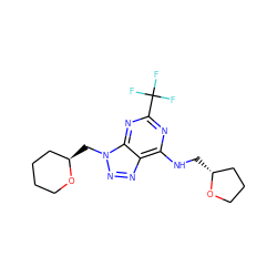 FC(F)(F)c1nc(NC[C@@H]2CCCO2)c2nnn(C[C@@H]3CCCCO3)c2n1 ZINC000084709722