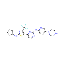 FC(F)(F)c1nc(NC2CCCC2)sc1-c1ccnc(Nc2ccc(N3CCNCC3)cn2)n1 ZINC001772579663