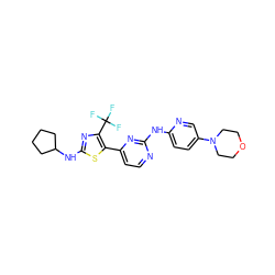 FC(F)(F)c1nc(NC2CCCC2)sc1-c1ccnc(Nc2ccc(N3CCOCC3)cn2)n1 ZINC001772651750