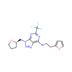 FC(F)(F)c1nc(NCCc2ccco2)c2nnn(C[C@H]3CCCO3)c2n1 ZINC000084690275