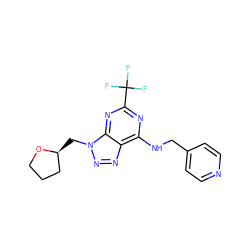 FC(F)(F)c1nc(NCc2ccncc2)c2nnn(C[C@H]3CCCO3)c2n1 ZINC000084691028