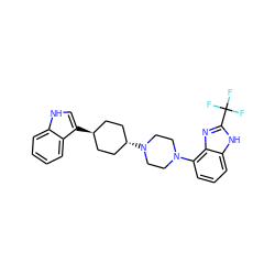 FC(F)(F)c1nc2c(N3CCN([C@H]4CC[C@H](c5c[nH]c6ccccc65)CC4)CC3)cccc2[nH]1 ZINC000101181354