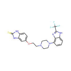 FC(F)(F)c1nc2c(N3CCN(CCOc4ccc5[nH]c(=S)[nH]c5c4)CC3)cccc2[nH]1 ZINC000040421258