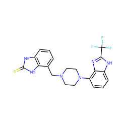 FC(F)(F)c1nc2c(N3CCN(Cc4cccc5[nH]c(=S)[nH]c45)CC3)cccc2[nH]1 ZINC000042920190