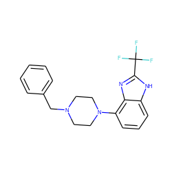 FC(F)(F)c1nc2c(N3CCN(Cc4ccccc4)CC3)cccc2[nH]1 ZINC000026579142