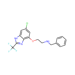 FC(F)(F)c1nc2c(OCCNCc3ccccc3)cc(Cl)cc2[nH]1 ZINC000003926703