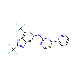 FC(F)(F)c1nc2cc(Nc3nccc(-c4ccccn4)n3)cc(C(F)(F)F)c2[nH]1 ZINC000144248118