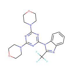 FC(F)(F)c1nc2ccccc2n1-c1nc(N2CCOCC2)nc(N2CCOCC2)n1 ZINC000073140977