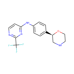 FC(F)(F)c1nccc(Nc2ccc([C@@H]3CNCCO3)cc2)n1 ZINC000149926703