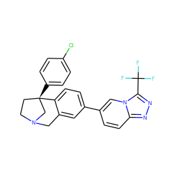 FC(F)(F)c1nnc2ccc(-c3ccc4c(c3)CN3CC[C@@]4(c4ccc(Cl)cc4)C3)cn12 ZINC000114350541