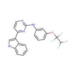 FC(F)C(F)(F)Oc1cccc(Nc2nccc(-c3c[nH]c4ccccc34)n2)c1 ZINC000000592574