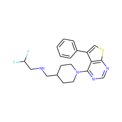 FC(F)CNCC1CCN(c2ncnc3scc(-c4ccccc4)c23)CC1 ZINC000146440280