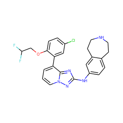 FC(F)COc1ccc(Cl)cc1-c1cccn2nc(Nc3ccc4c(c3)CCNCC4)nc12 ZINC000096169877