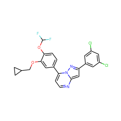 FC(F)Oc1ccc(-c2ccnc3cc(-c4cc(Cl)cc(Cl)c4)nn23)cc1OCC1CC1 ZINC000045358338