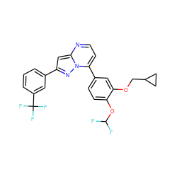 FC(F)Oc1ccc(-c2ccnc3cc(-c4cccc(C(F)(F)F)c4)nn23)cc1OCC1CC1 ZINC000045364558