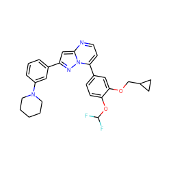 FC(F)Oc1ccc(-c2ccnc3cc(-c4cccc(N5CCCCC5)c4)nn23)cc1OCC1CC1 ZINC000045365252