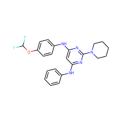 FC(F)Oc1ccc(Nc2cc(Nc3ccccc3)nc(N3CCCCC3)n2)cc1 ZINC000073196443