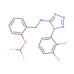 FC(F)Oc1ccccc1CNc1nnnn1-c1cccc(Cl)c1Cl ZINC000071340823