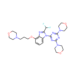 FC(F)c1nc2c(OCCCN3CCOCC3)cccc2n1-c1nc(N2CCOCC2)nc(N2CCOCC2)n1 ZINC000068246374