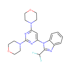 FC(F)c1nc2ccccc2n1-c1cc(N2CCOCC2)nc(N2CCOCC2)n1 ZINC000073160255