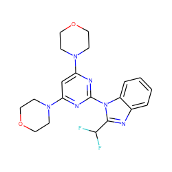 FC(F)c1nc2ccccc2n1-c1nc(N2CCOCC2)cc(N2CCOCC2)n1 ZINC000073160090