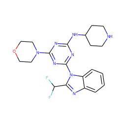 FC(F)c1nc2ccccc2n1-c1nc(NC2CCNCC2)nc(N2CCOCC2)n1 ZINC001772653009