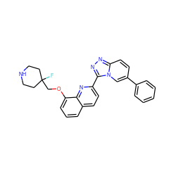 FC1(COc2cccc3ccc(-c4nnc5ccc(-c6ccccc6)cn45)nc23)CCNCC1 ZINC000117652915