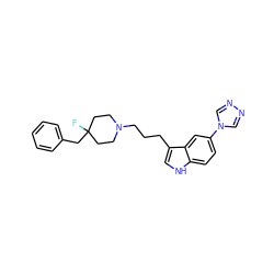 FC1(Cc2ccccc2)CCN(CCCc2c[nH]c3ccc(-n4cnnc4)cc23)CC1 ZINC000001486791