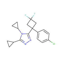 FC1(F)CC(c2ccc(Cl)cc2)(c2nnc(C3CC3)n2C2CC2)C1 ZINC000029044277
