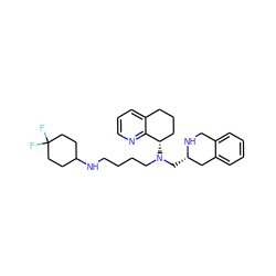 FC1(F)CCC(NCCCCN(C[C@H]2Cc3ccccc3CN2)[C@H]2CCCc3cccnc32)CC1 ZINC001772609409