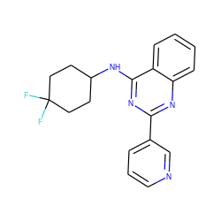 FC1(F)CCC(Nc2nc(-c3cccnc3)nc3ccccc23)CC1 ZINC000761245430
